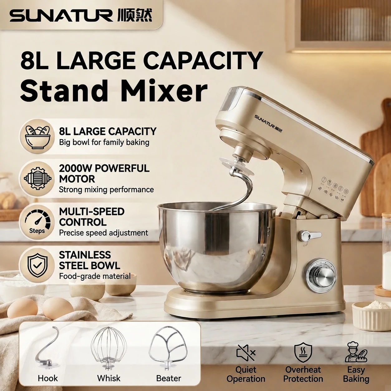 Stand Mixer Bowl - SUNATUR 8L 2000W Staande Mixer Keuken