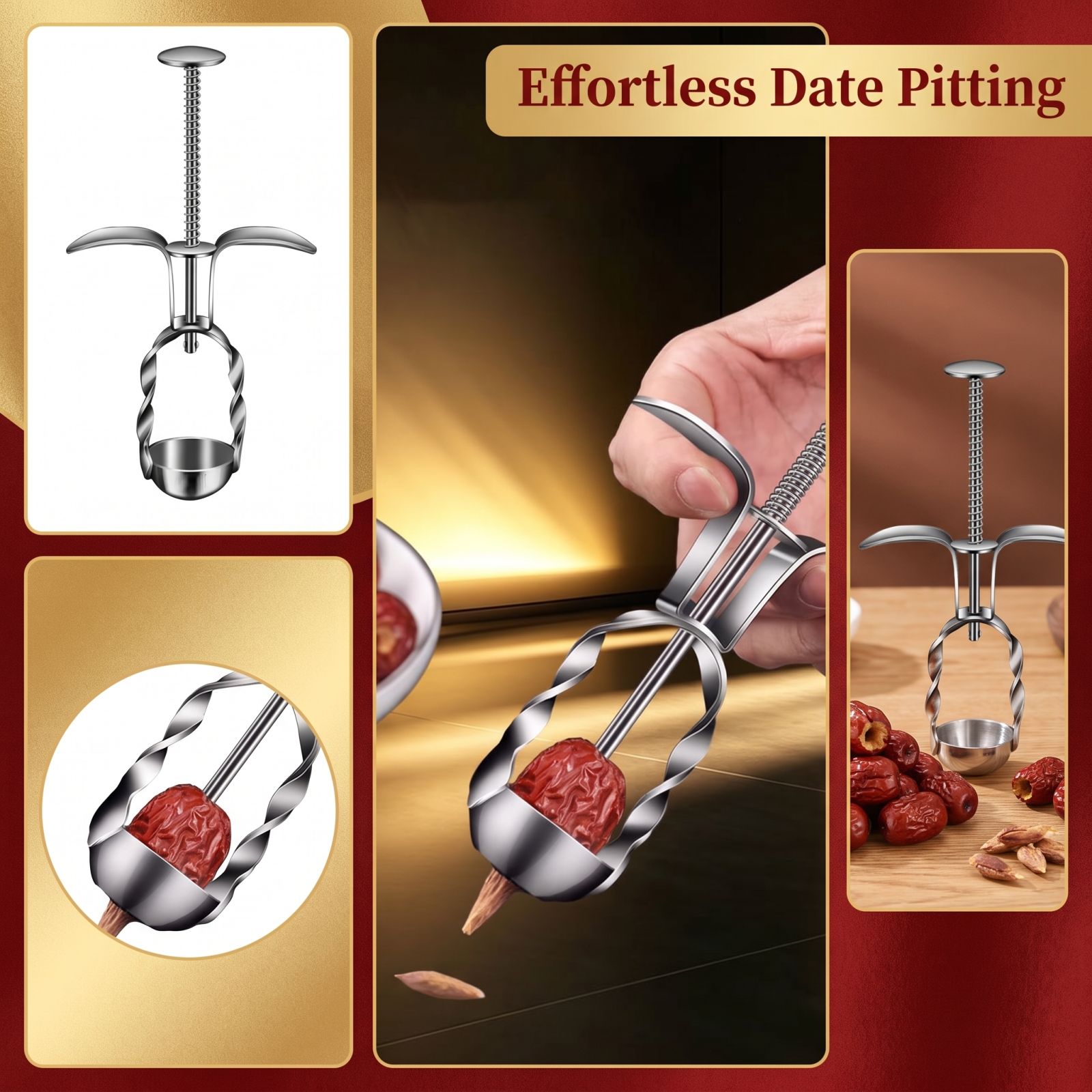 Kitchen And Baking Tools - Roestvrijstalen rode dadelontpitter, jujube-zaadverwijderaar voor bakken,
