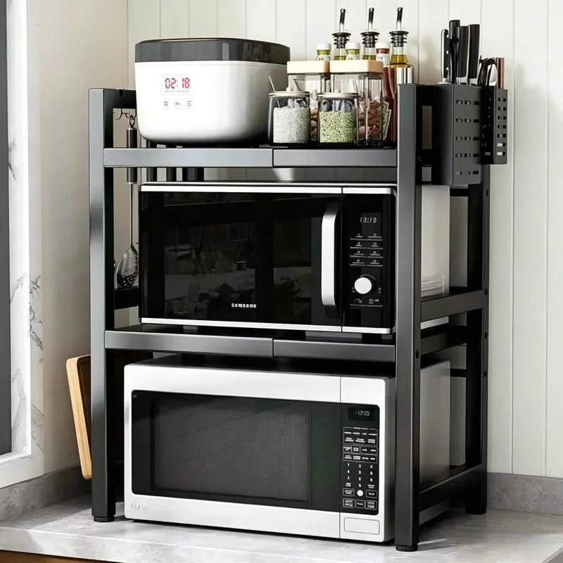 Kitchen Queen - Keukenaanrecht 2-laags magnetronrek plank kruidenopslaghouder standaard