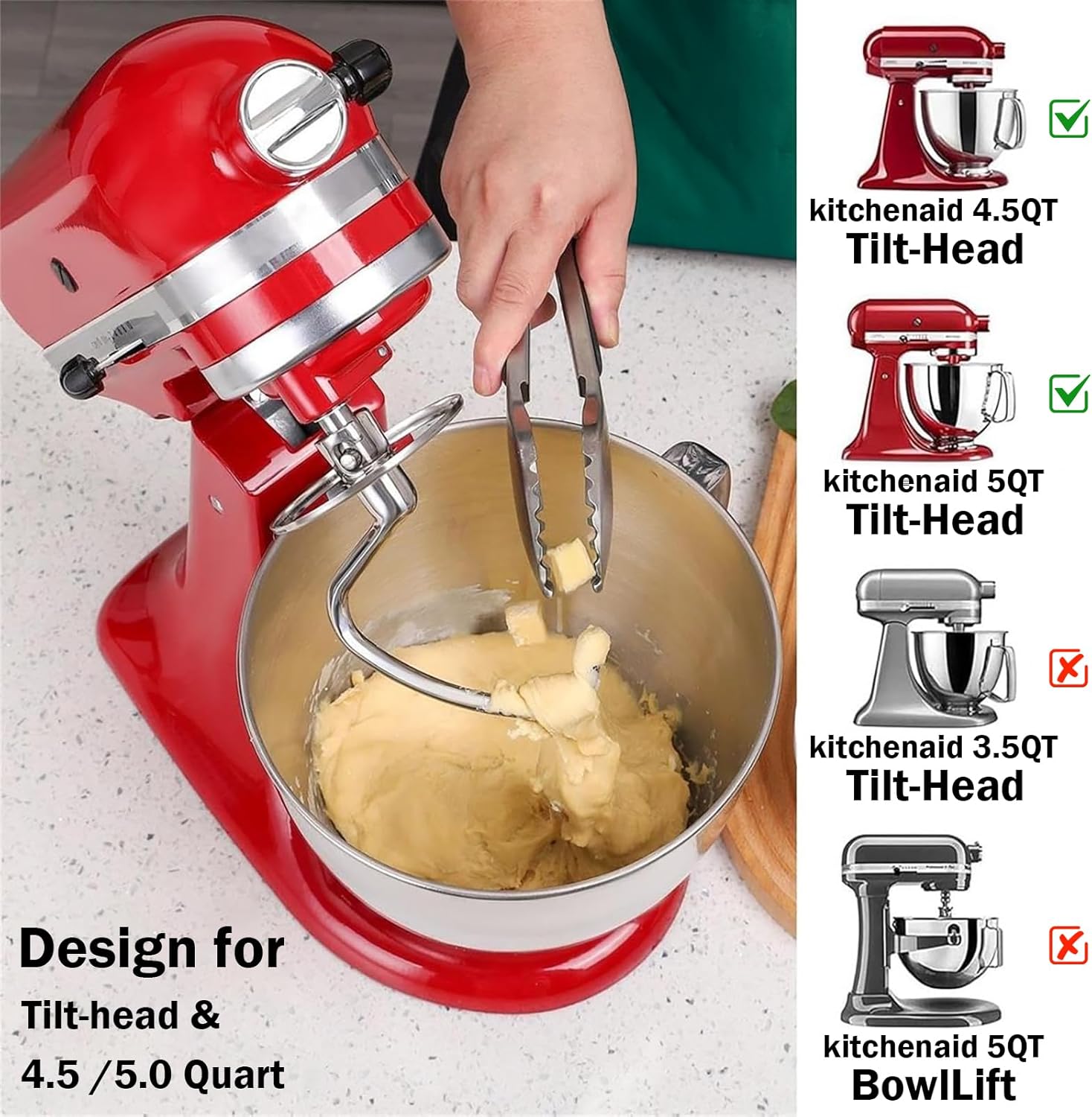 Roestvrijstalen deeghaak met v - Kitchenaid Baking Set recensie en prijs