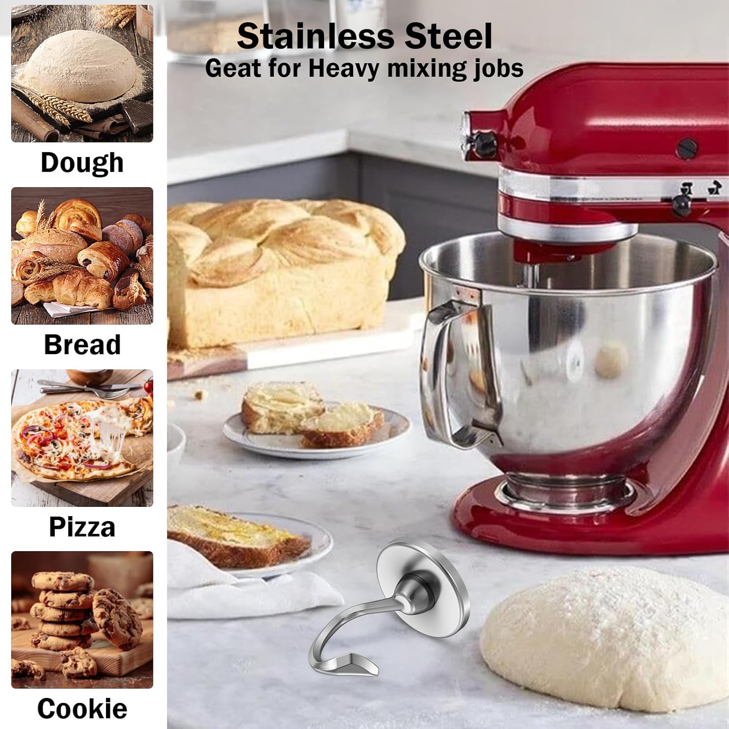 Roestvrijstalen deeghaak met v - Kitchenaid Baking Set recensie en prijs